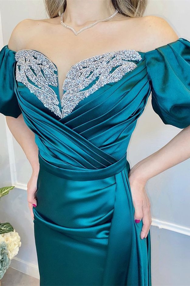 Elegant Bubble Sleeves Off-the-Shoulder Prom Dress Mermaid Long With Slit