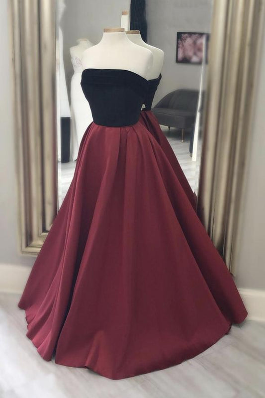 Black and burgundy long prom dress evening dress
