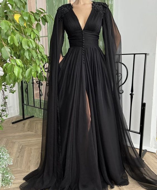 Tulle A Line Long Sleeves Evening Dress