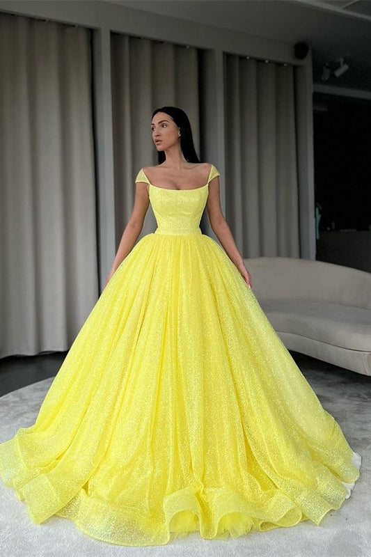 Yellow Off-The-Shoulder Sequins Evening Dress Ball Gown