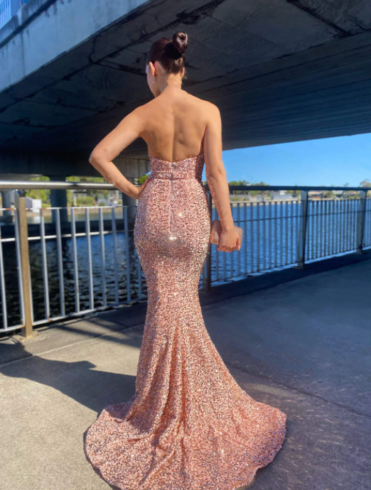 Sparkling Sequins Rose Pink Mermaid Evening Dresses Formal Long Sweetheart Women Party Prom Dress Vestidos De Fiesta,BG026