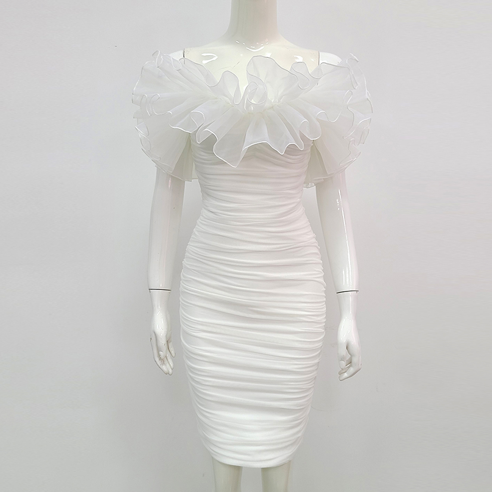 White Short Homecoming Dress With Rufflues