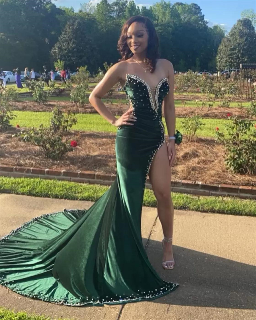 Black Girl Prom Dresses Long Mermaid Green Prom Gown With Train