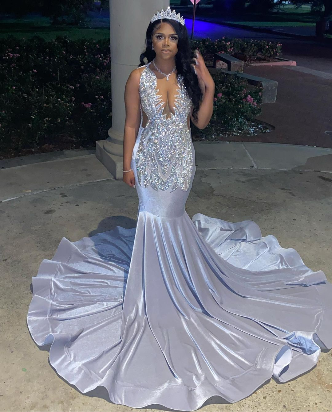 Long Prom Dresses 2023 Sexy Mermaid Style Luxury Beaded Diamond Black Girl Silver Prom Party Formal Gowns