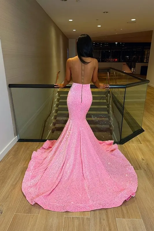 Luxury Pink Sequin Mermaid Long Prom 2023 For Black Girl Beads Crystals Birthday Party Gowns Formal Evening Dress فساتين السهرة