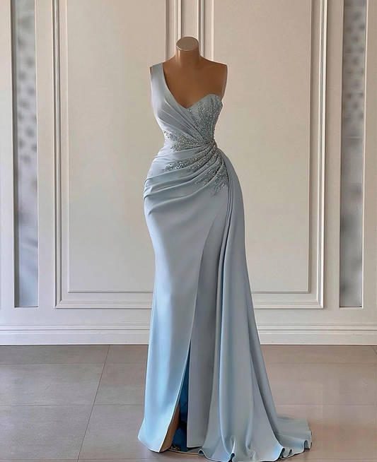 Simple Elegant Mermaid Evening Dresses One-Shoulder Draped Appliques Prom Gowns Woman's Formal Celebrity Party Vestidos De Noche