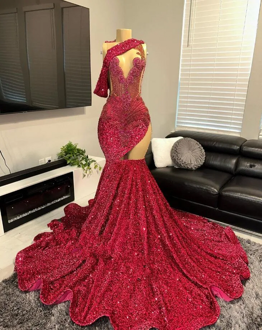 Luxury Elegant Lace Appliques Sheer Mesh Africa Evening Dress Women Teal  Satin Long Mermaid Prom Gowns With Detachable Train