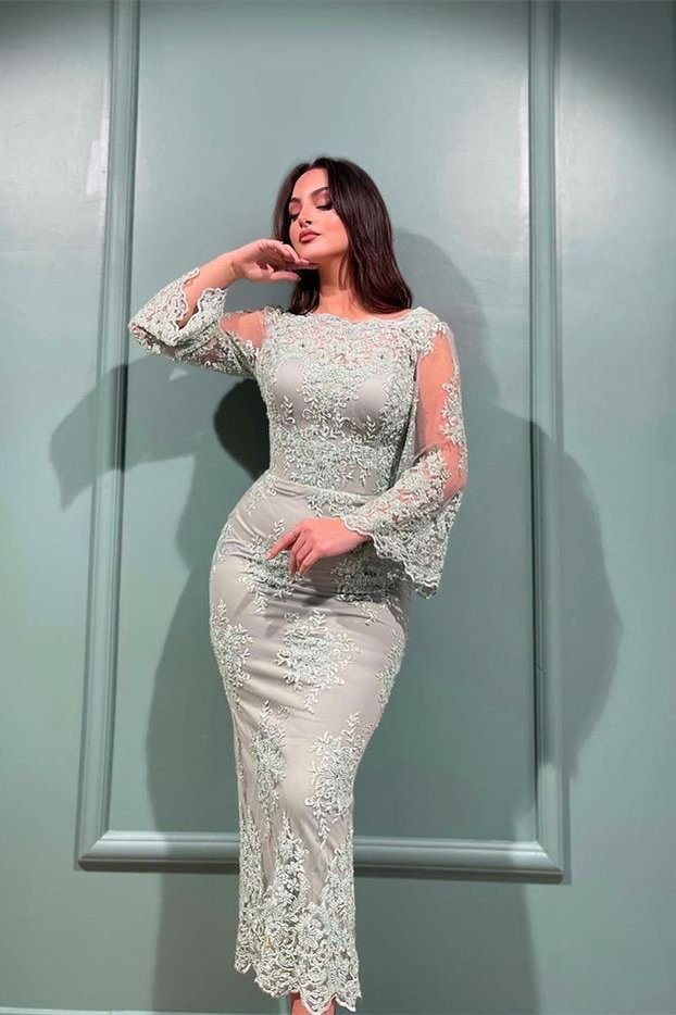 Glamorous Long Sleeves Mermaid Evening Dress With Lace Appliques On Sale