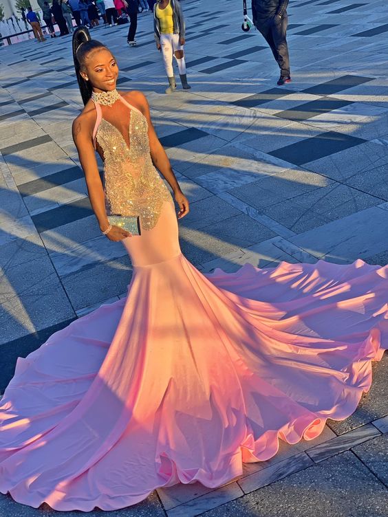 Shinning mermaid prom dress with train