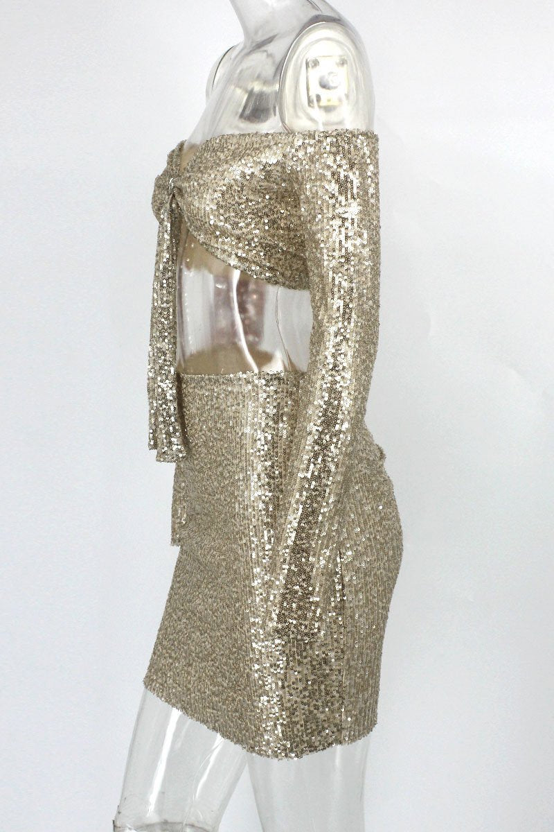 Chic Gold Sequins Long Sleeve Short Homecoming Dresses Mini Dress Online
