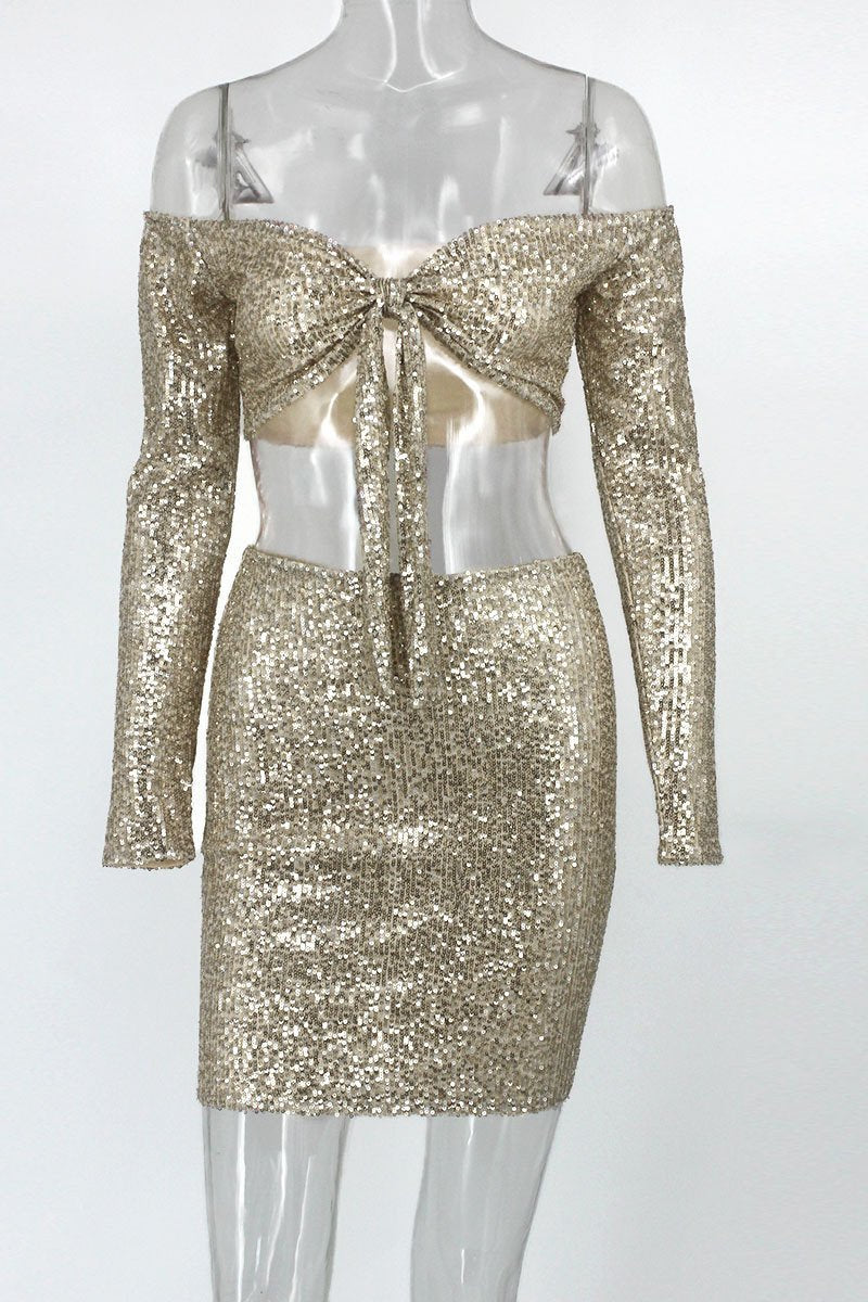 Chic Gold Sequins Long Sleeve Short Homecoming Dresses Mini Dress Online