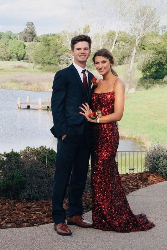 Sexy Mermaid Sequins Burgundy Long Prom Dresses, Cheap Evening Dresses