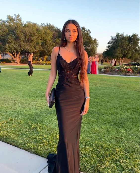 2023 Black lace prom dresses long evening dress