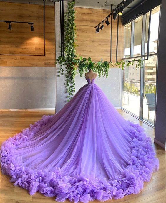 puffy prom dress, purple prom dress, tulle prom dresses, beaded prom dress, pleats evening dress, ball gown quinceanera dress