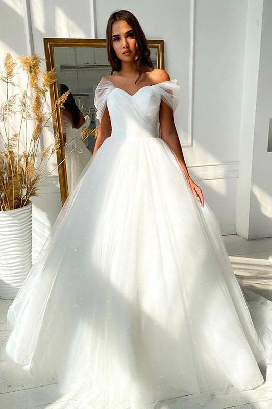 Ball Gown Off-the-shoulder Wedding Dress Tulle Bridal Dress