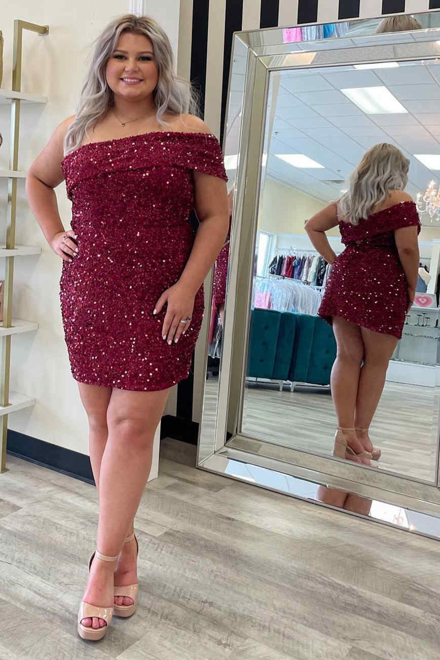 Off the Shoulder Burgundy Tight Homecoming Dress