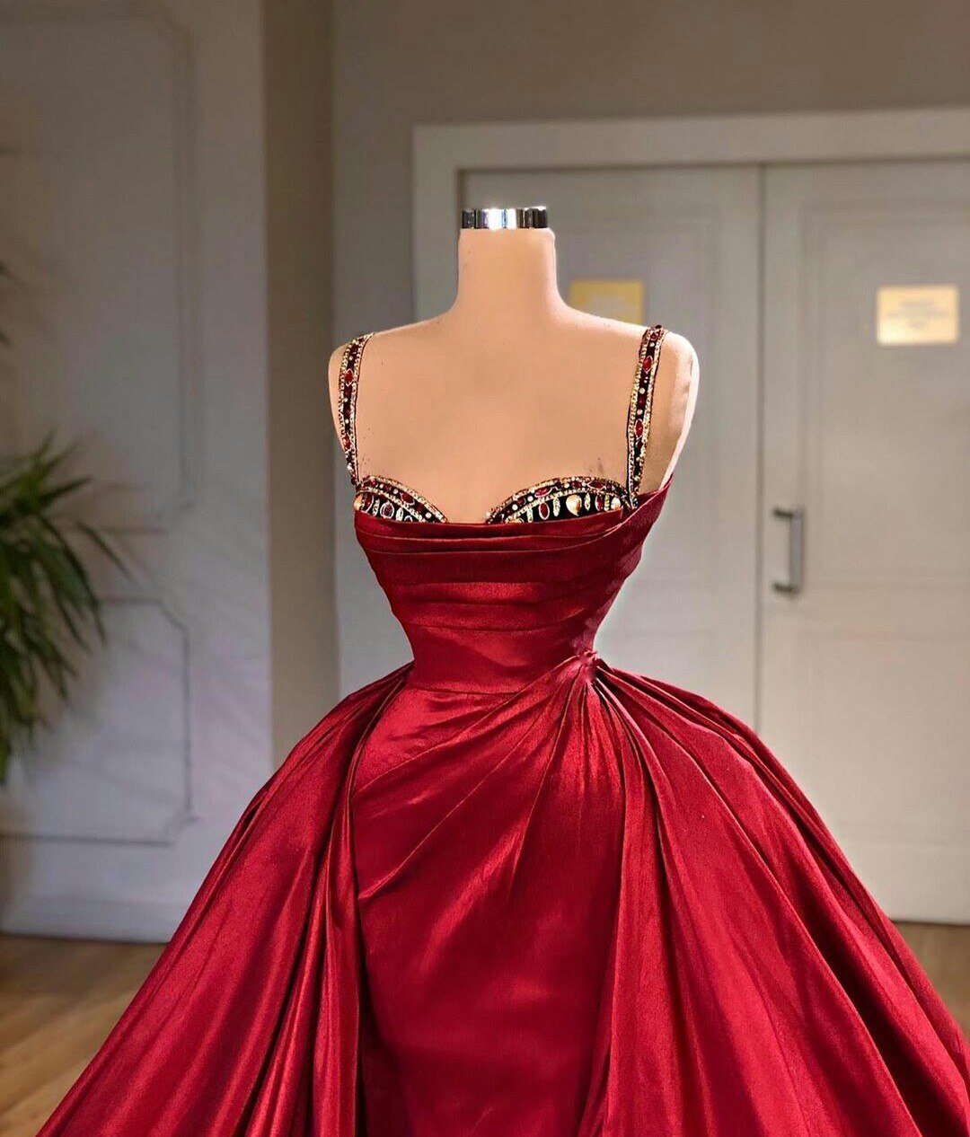 Red detachable prom dresses, sweetheart prom dresses, satin evening dresses