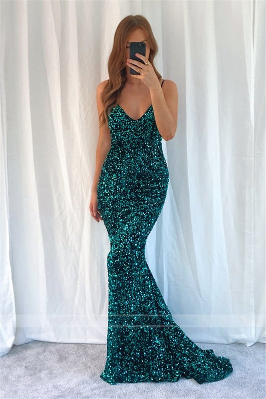 Glittler Sequin Mermaid Evening Dress Women Party Night Open Back V-Neck Formal Prom Dresses Long Vestidos De Fiesta,BG039