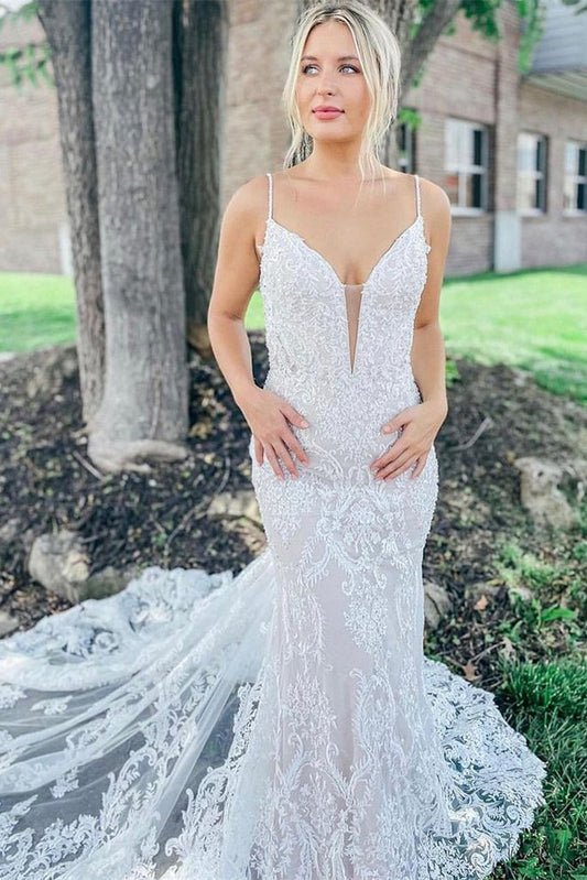 Gorgeous Mermaid V-neck Lace Wedding Dress