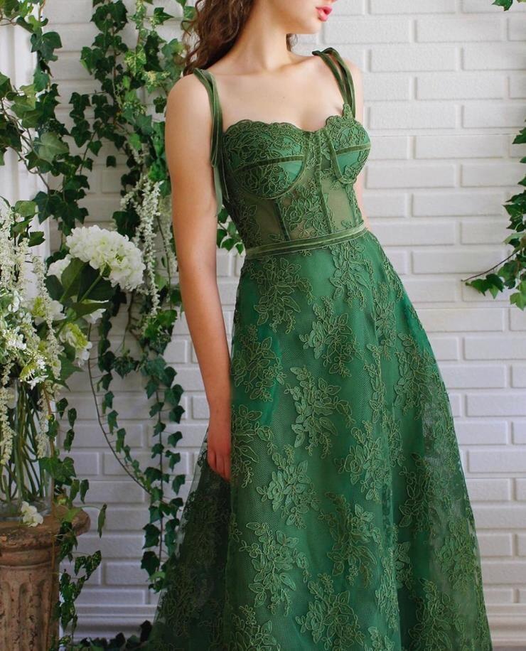 green ball gown lace quinceanera dress