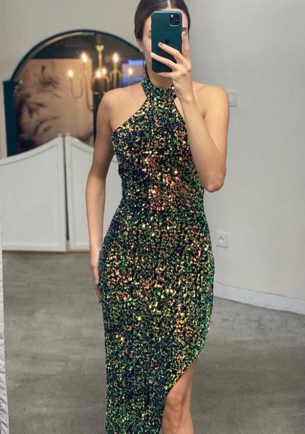 Elegant Halter Mermaid Prom Sequins Dress Online