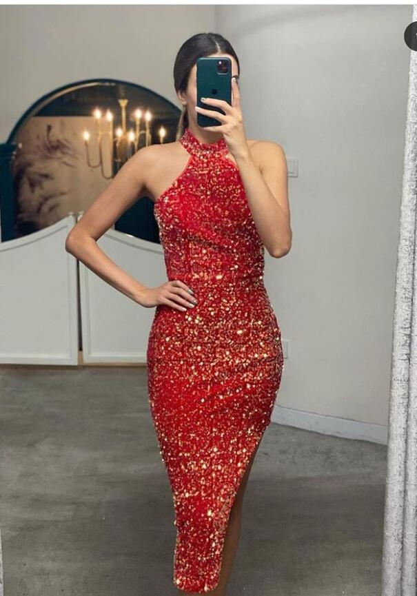 Elegant Halter Mermaid Prom Sequins Dress Online