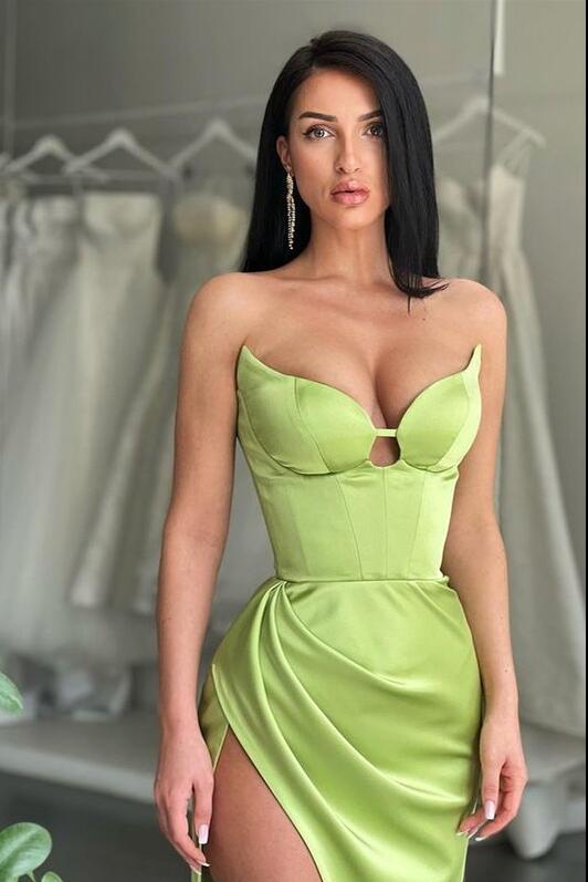 Light Green Sweetheart Mermaid Evening Dress With Split