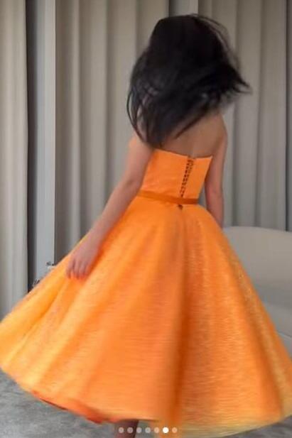 Orange Sweetheart Short Evening Dress Sequins With Belt