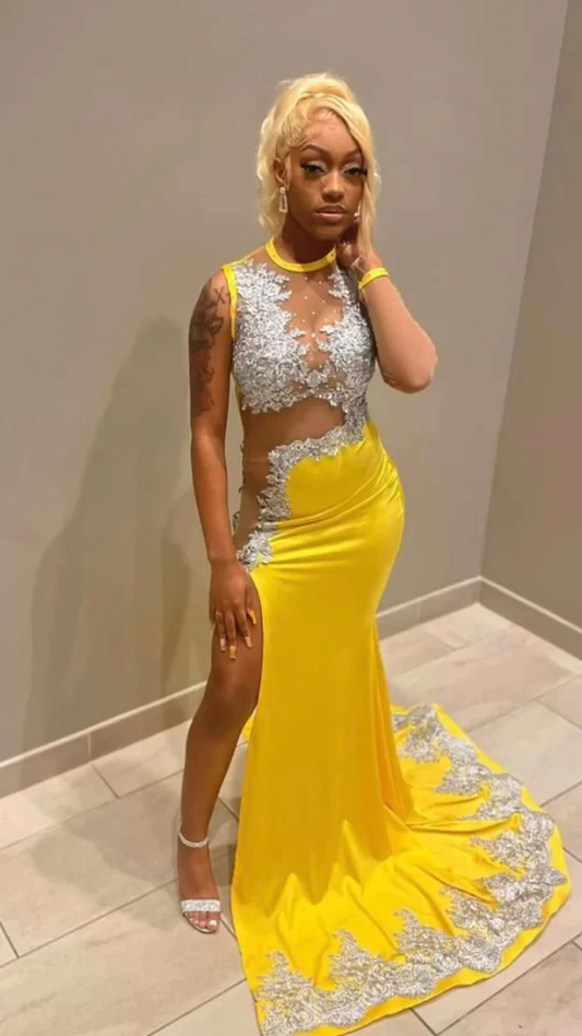 black girl yellow lace evening dresses,silver lace prom dresses, sexy evening dresses