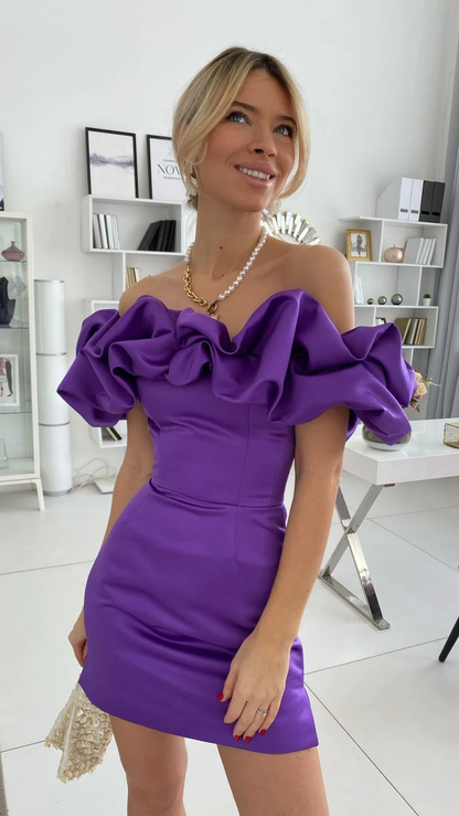 Purple off the shoulder bodycon homecoming dresses