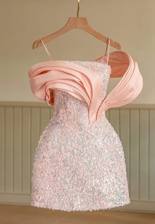 Pink Sequins Party Dress Unique Homecming Dress