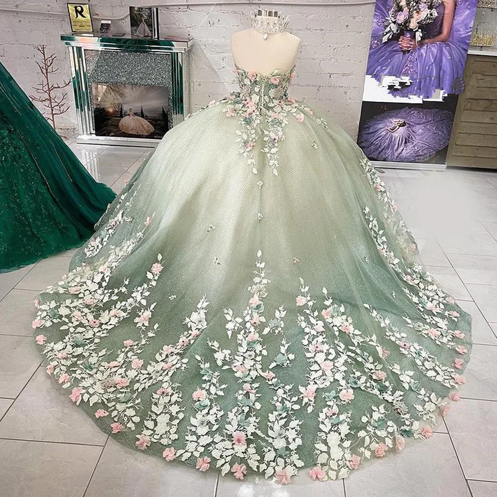 Quinceanera Dresses Ball Gown Lace Ball Gown Sweet 16 Dress With Flowers