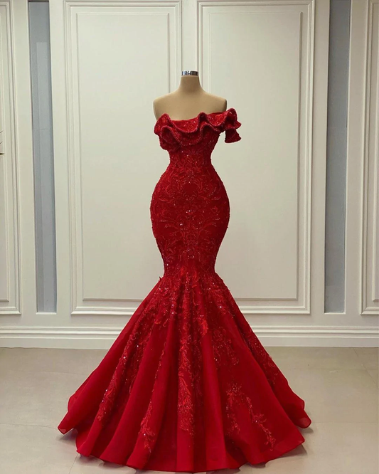 Luxurious Mermaid Sexy Evening Dresses Lace Beaded Prom Dresses Vintage Formal Party Second Reception Gowns