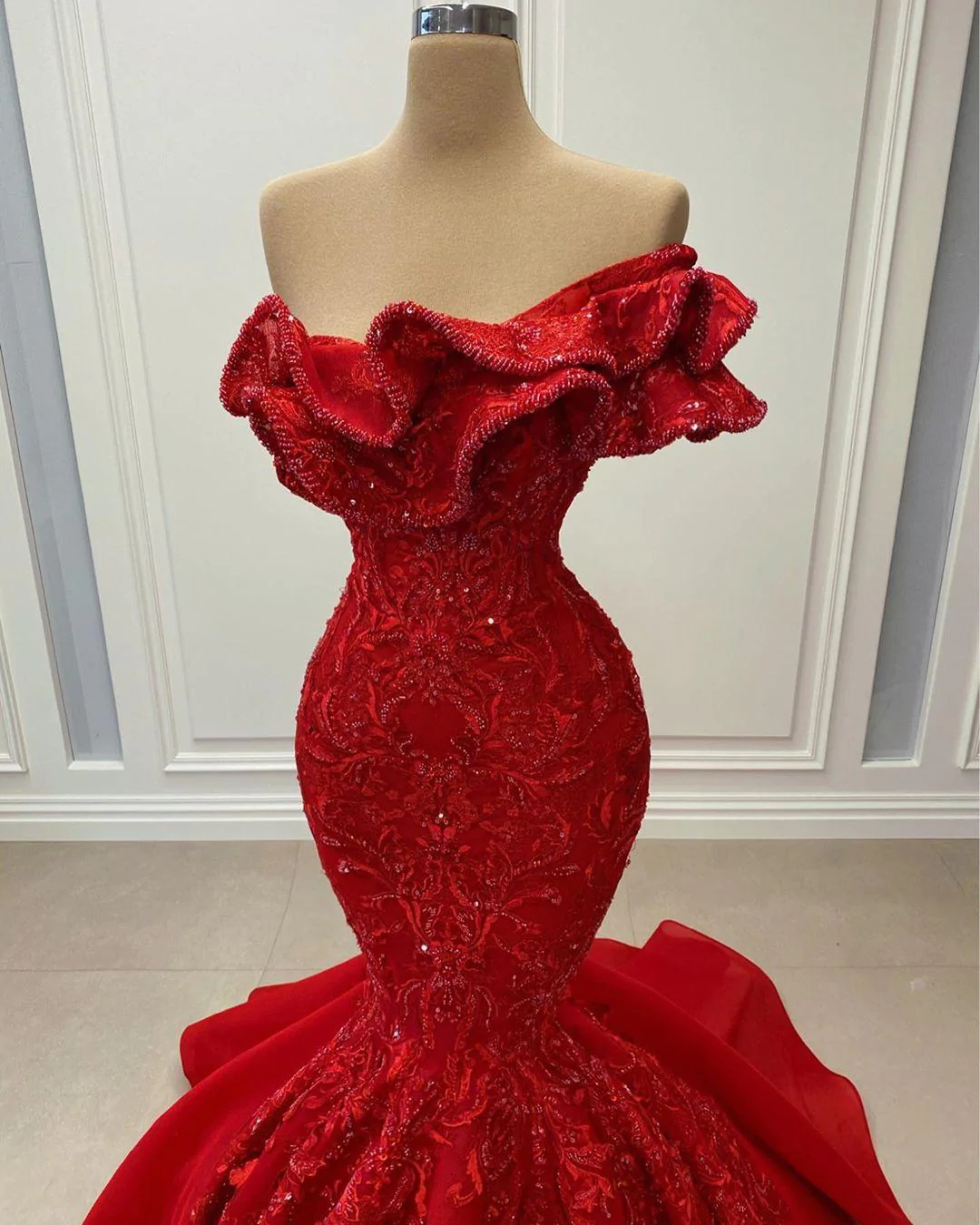 Luxurious Mermaid Sexy Evening Dresses Lace Beaded Prom Dresses Vintage Formal Party Second Reception Gowns