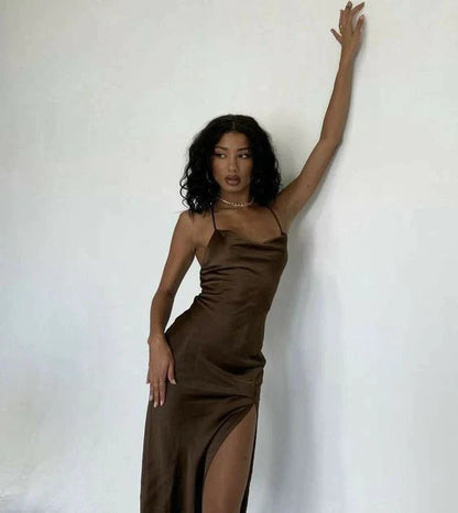 Brown long evening dress Sexy Prom Dress