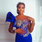Royal Blue Mermaid Prom Dresses Sheer Neck Lace Beads Illusion Long Sleeves Evening Gowns For African Women Aso Ebi Party Dress