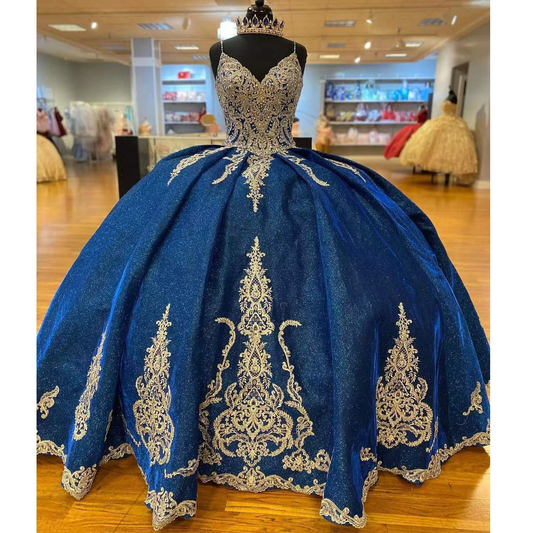 Blue Quinceanera Dresses Ball Gown For S16 weet Girl Sequined Beading Appliques Sweep Train Princess Dress Vestidos De 15 Años