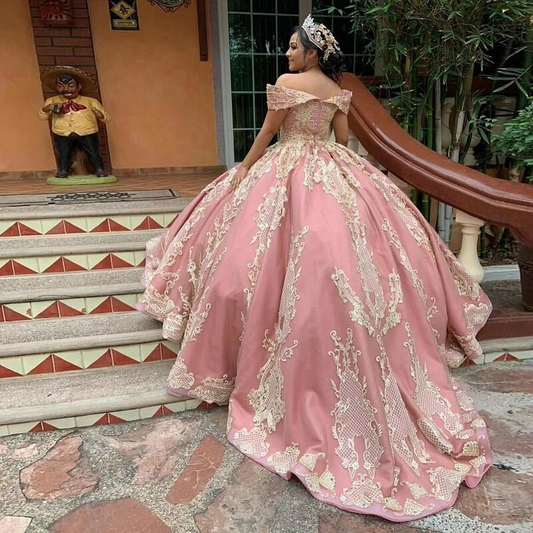 New Quinceanera Dresses For Sweet Girl Beaded Appliques Floor Length Princess Ball Gown Party Prom Dress Vestidos De 15 años