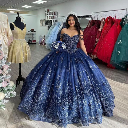 Luxury Quinceanera Dresses Beading Sequin Sweetheart Lace Sweet 16 Party Gowns Vestidos De 15 Anos