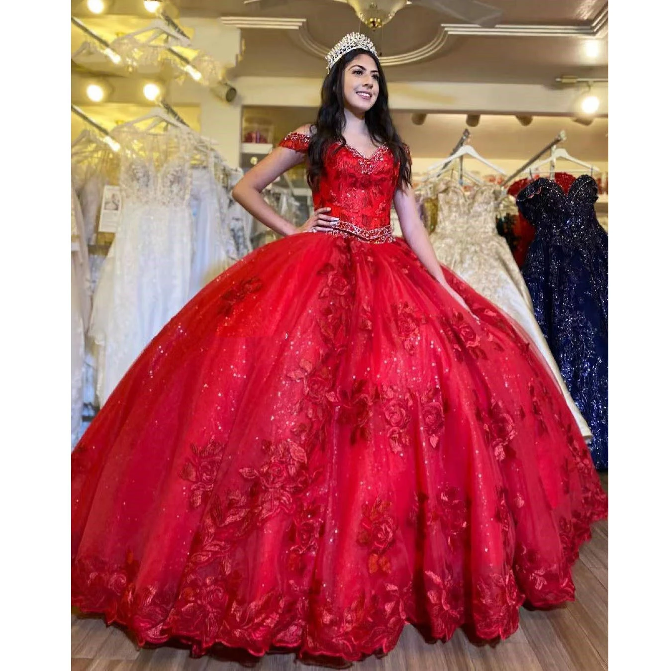 New Red Quinceanera Dresses Sequined Beading Appliques Sweetheart Luxury Formal Party Princess Ball Gowns Vestidos De 15 Años