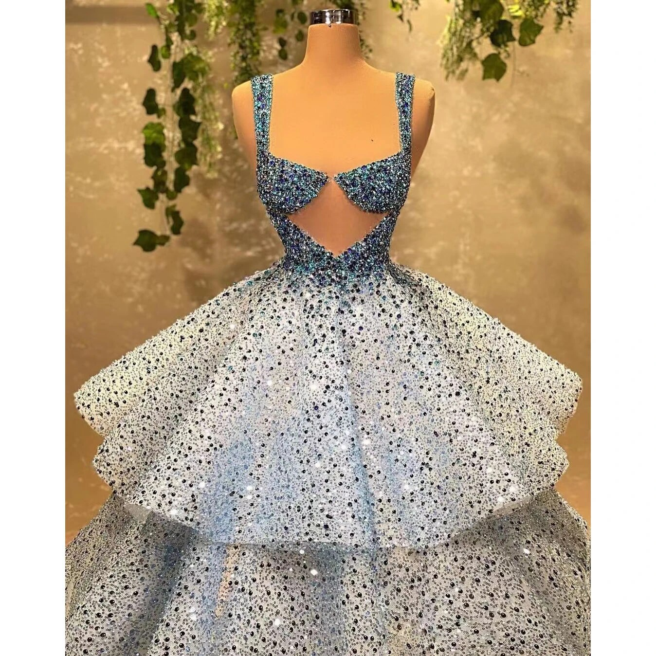 New Shiny Prom Dress For Women Sequined Beading Sleeveless A-line Blue Luxury Evening Party Gown Robe De Soirée Femme