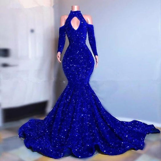 Sparkly Long Sleeves Mermaid Floor-Length Prom Dress