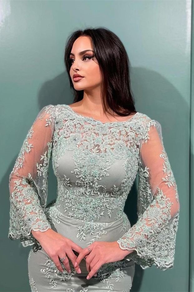 Glamorous Long Sleeves Mermaid Evening Dress With Lace Appliques On Sale