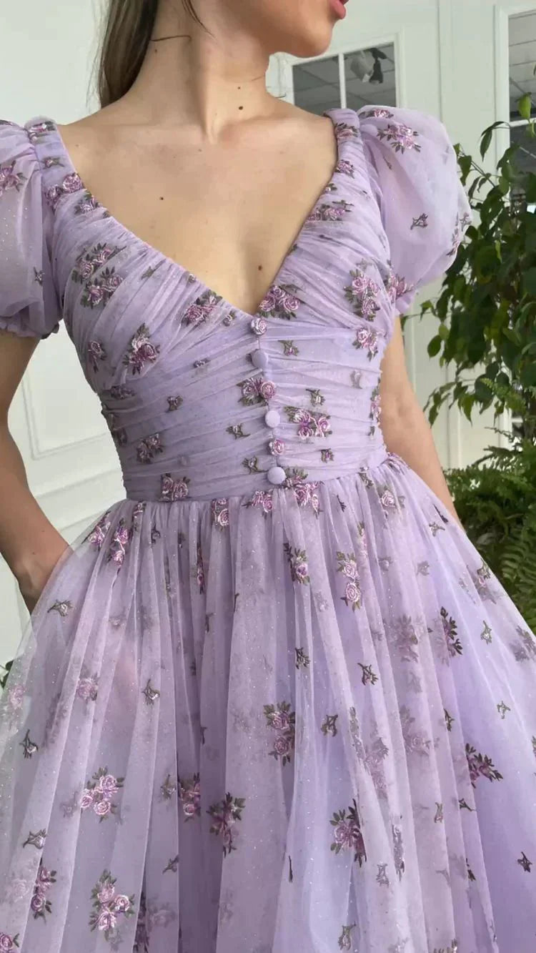 Lavender Floral Dress. Summer Dress. Fairy Dress. Cottage Core Dress. Vintage Dress