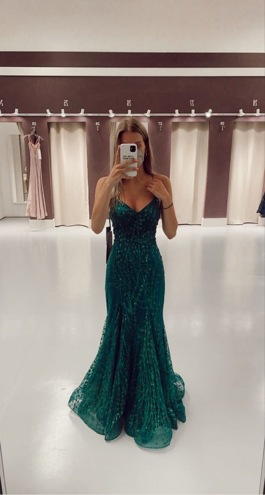 2023 tulle green prom dress long mermaid formal dresses