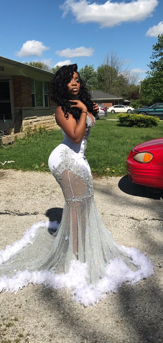 Sexy Prom Dress Mermaid Black Girl Prom Dresses Silver Black Girls Long Formal Evening Dress Prom Dresses